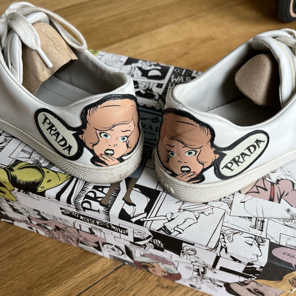 Prada cartoon stamp leather sneakers